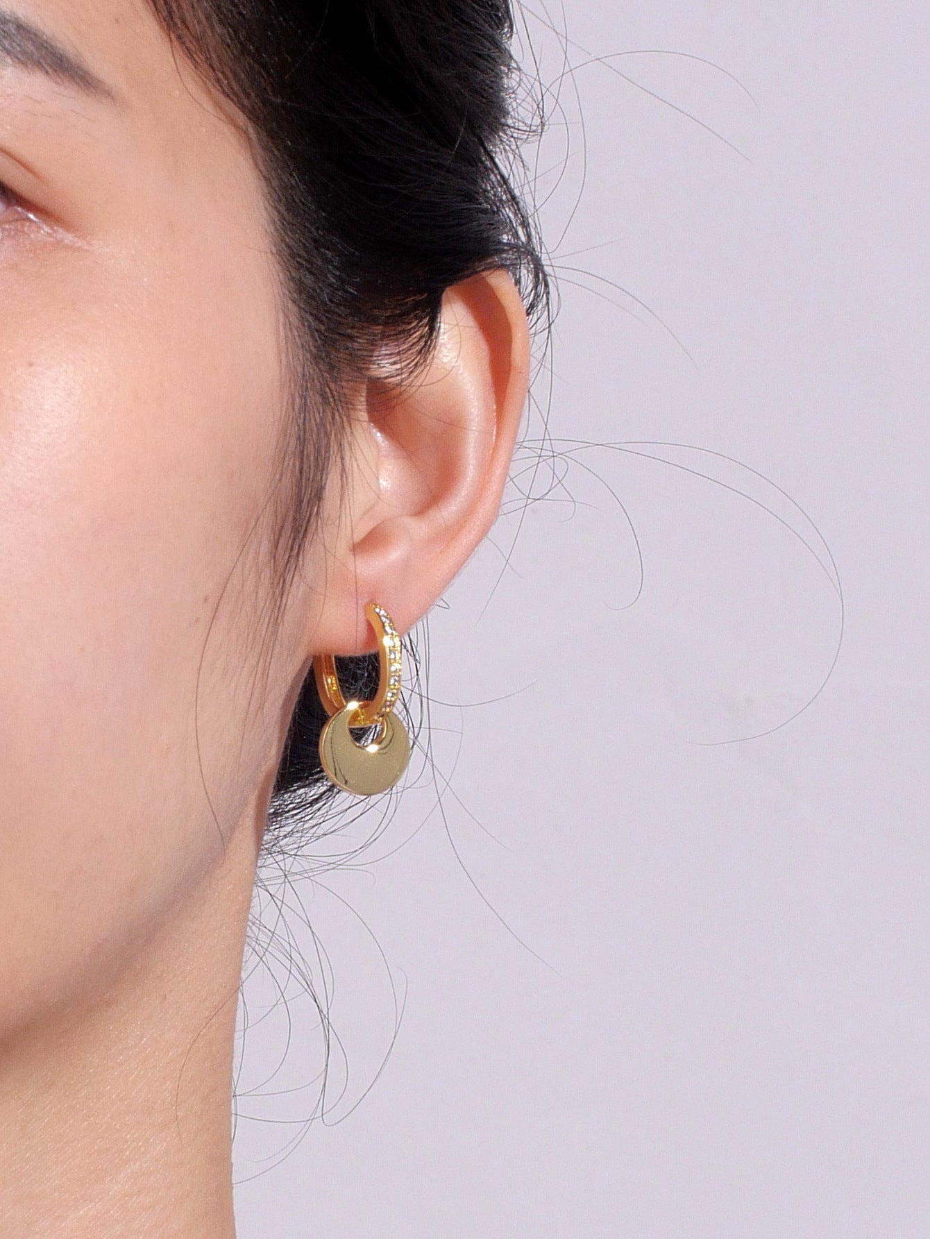 Round Disc Zircon Drop Earrings