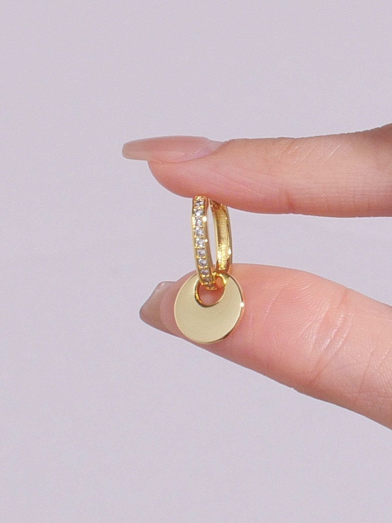 Round Disc Zircon Drop Earrings