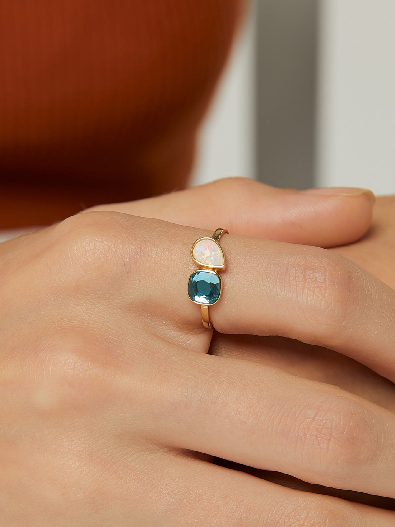 Geometric Opal Ring
