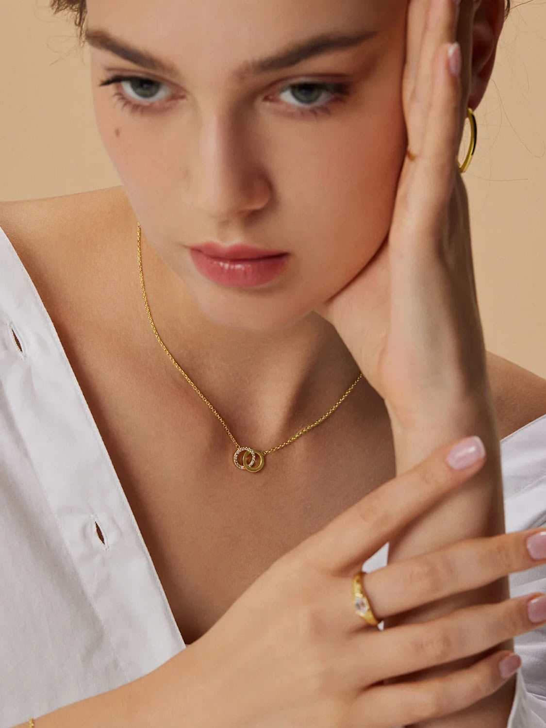 Double Circle Pave Necklace