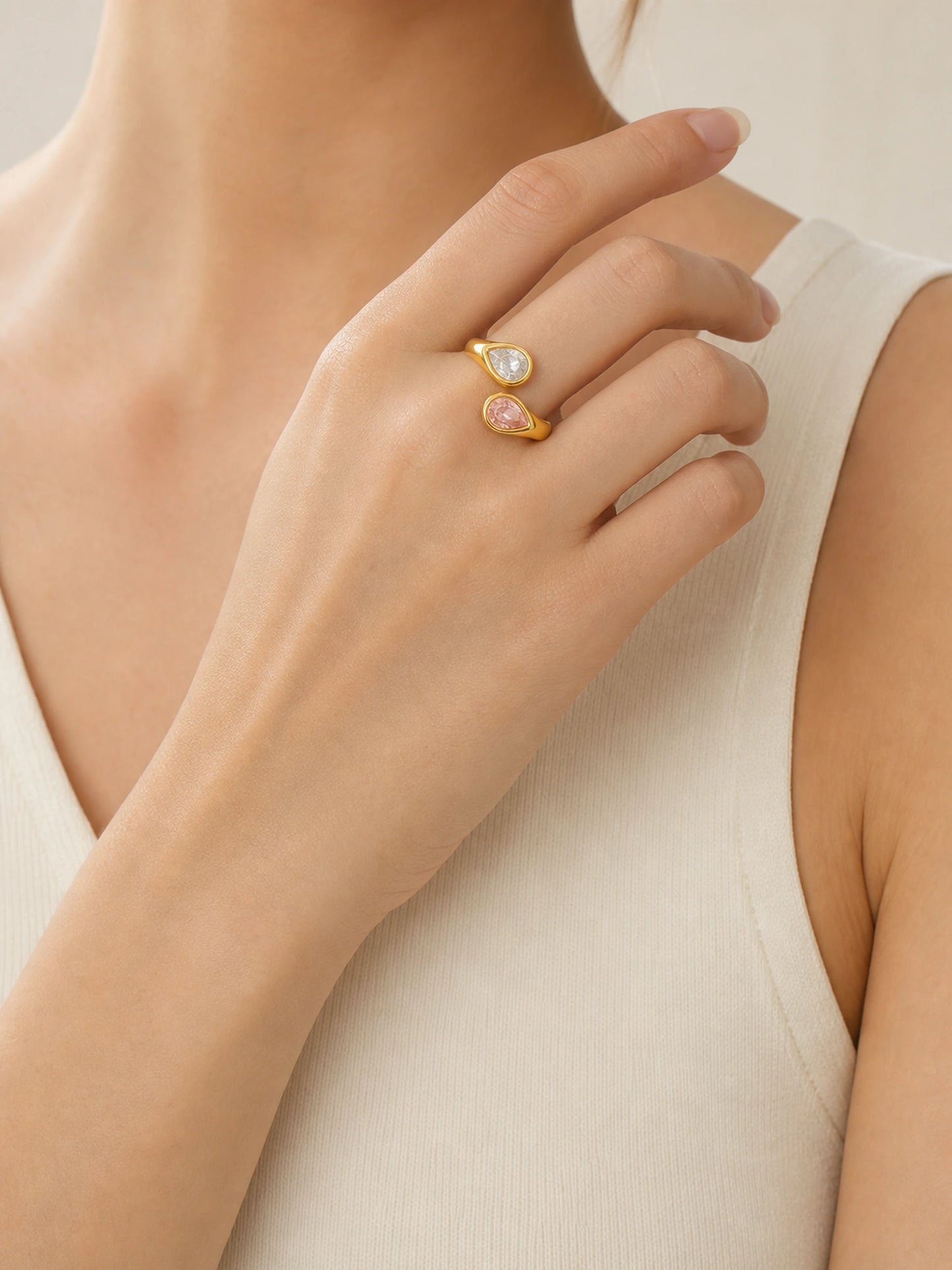 Two-Tone Drop Zircon Open Ring