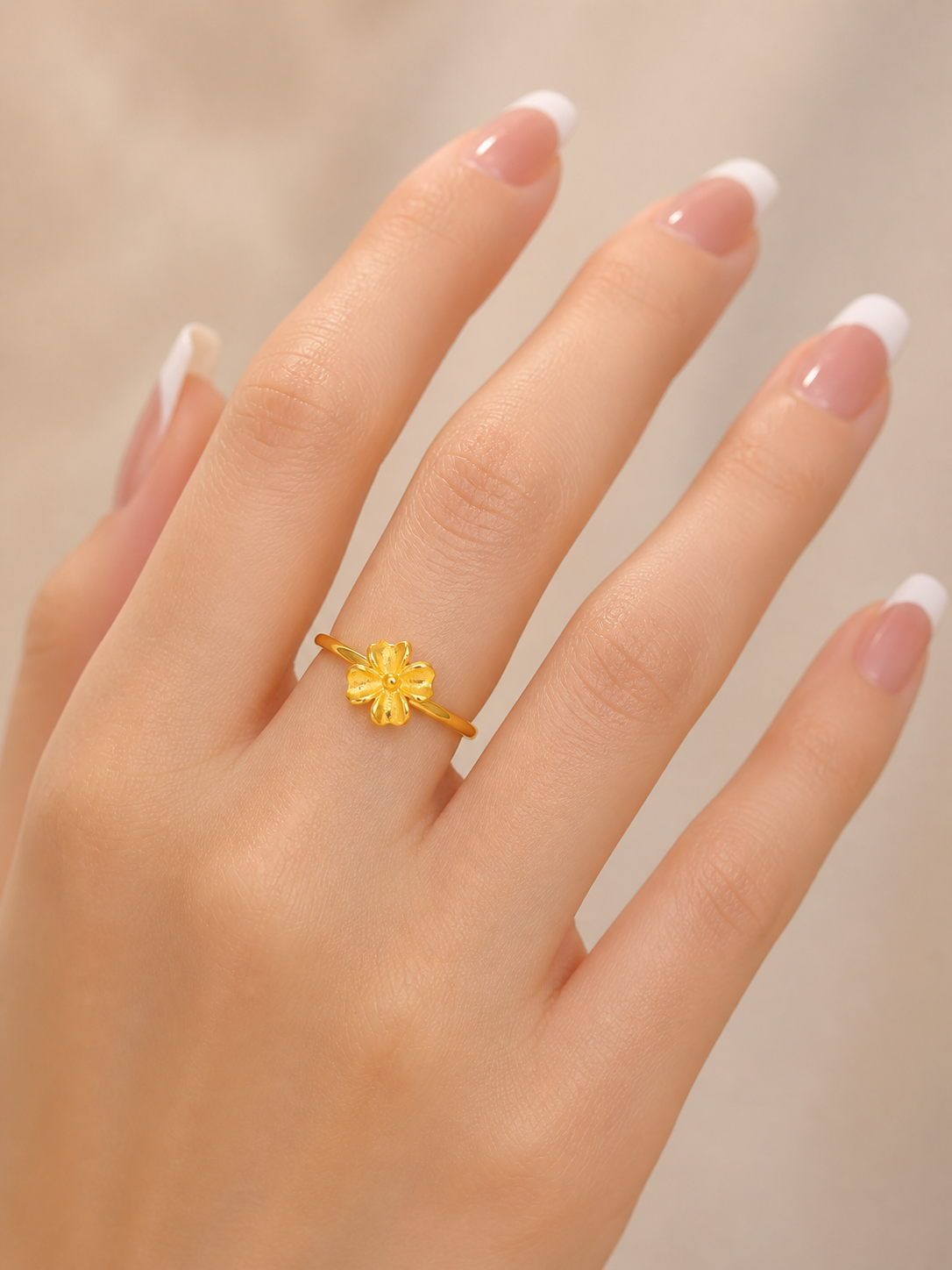 Gold Flower Bridal Open Ring