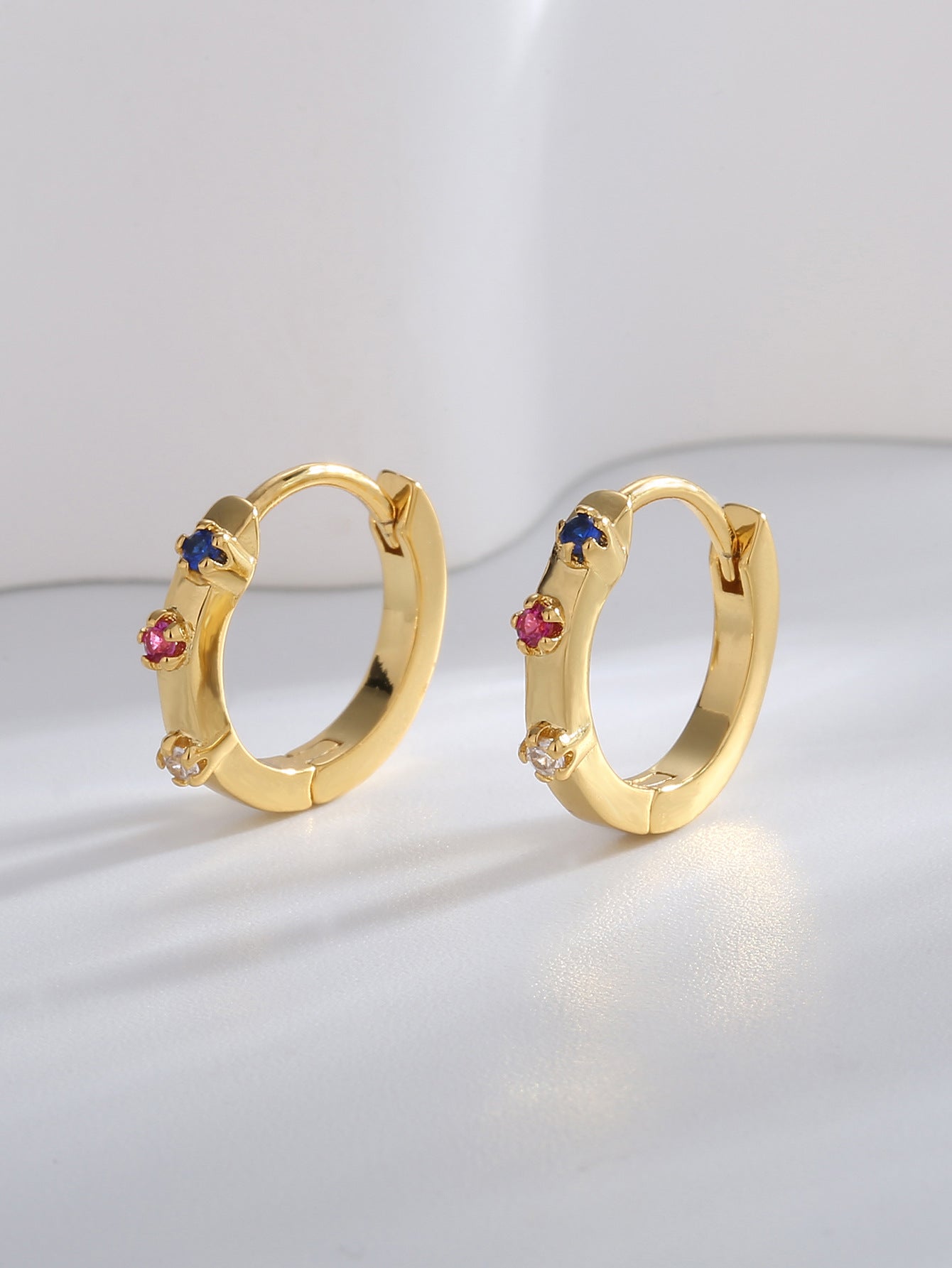 Tricolor Zirconia Huggie Earrings