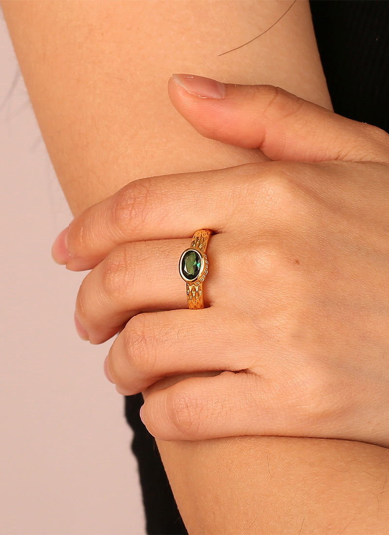 Serpentine Green Zircon Ring