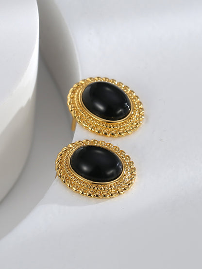 Oval Black Onyx Stud Earrings