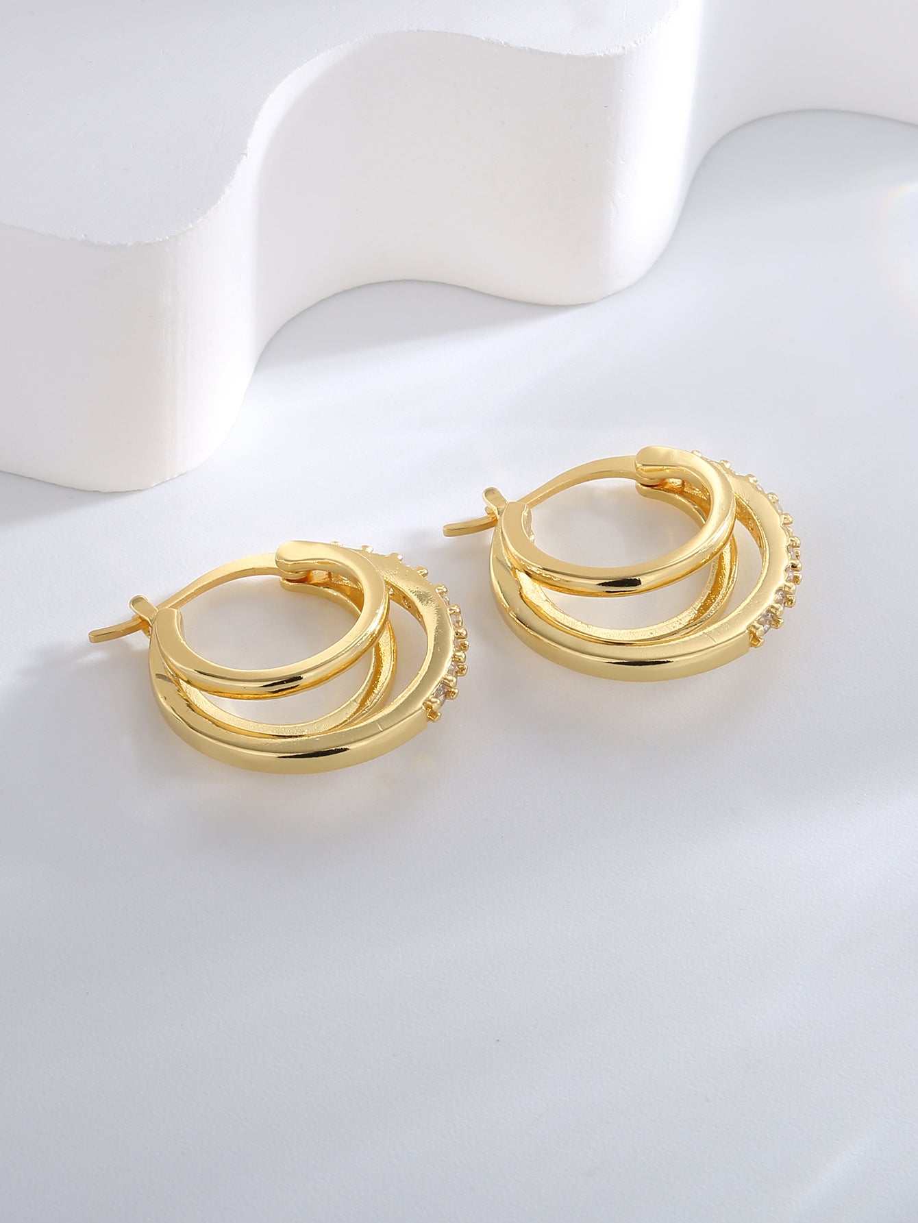 Triple Semicircle Huggie Earrings