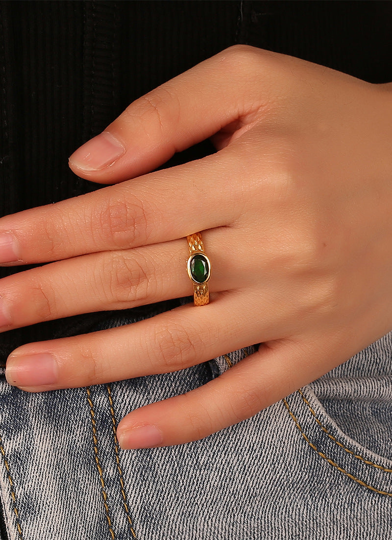 Serpentine Green Zircon Ring