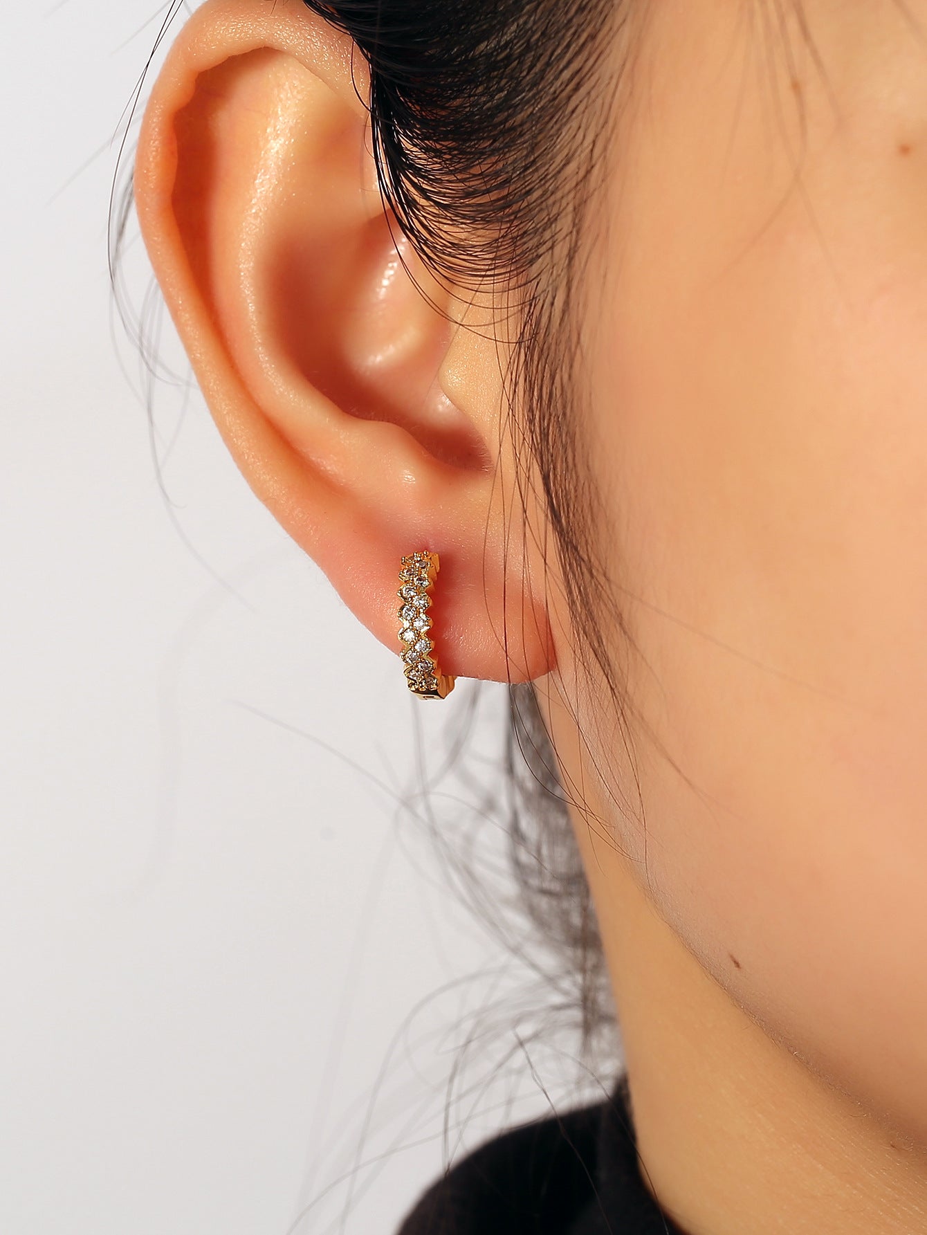 Asymmetric Zircon Huggie Earrings