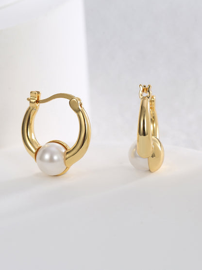 Single Pearl Hoop Earrings