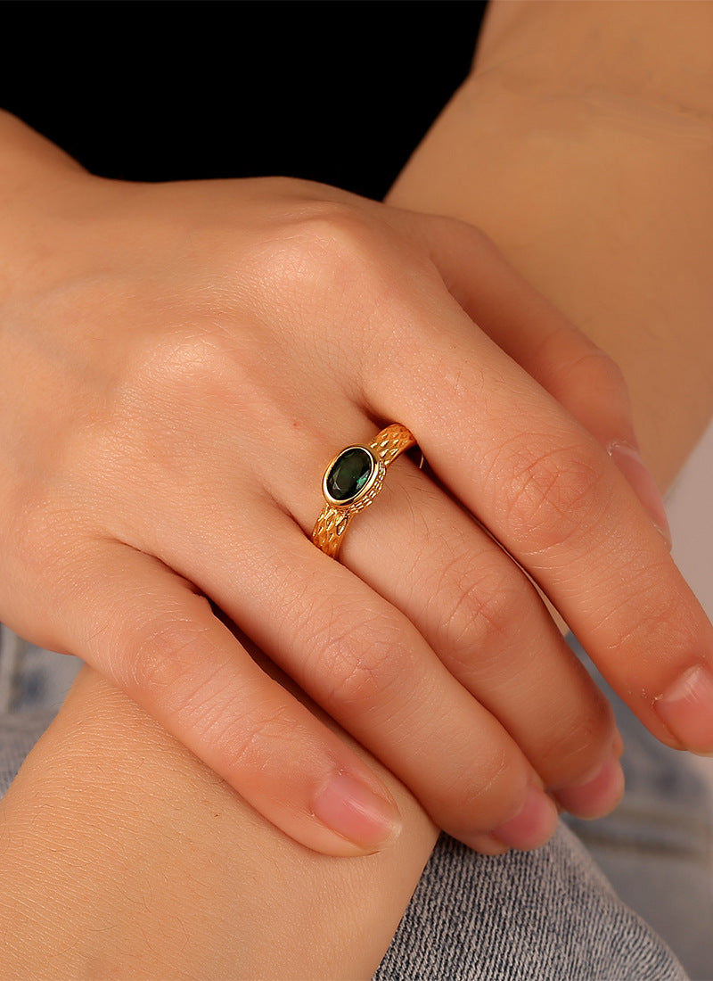 Serpentine Green Zircon Ring