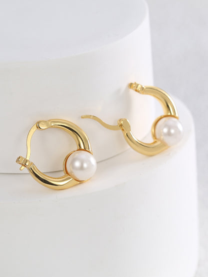 Single Pearl Hoop Earrings