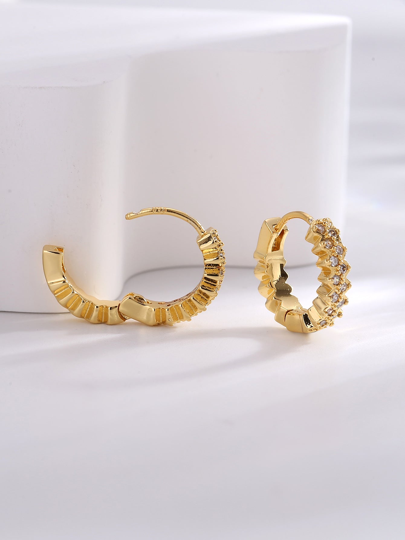 Asymmetric Zircon Huggie Earrings