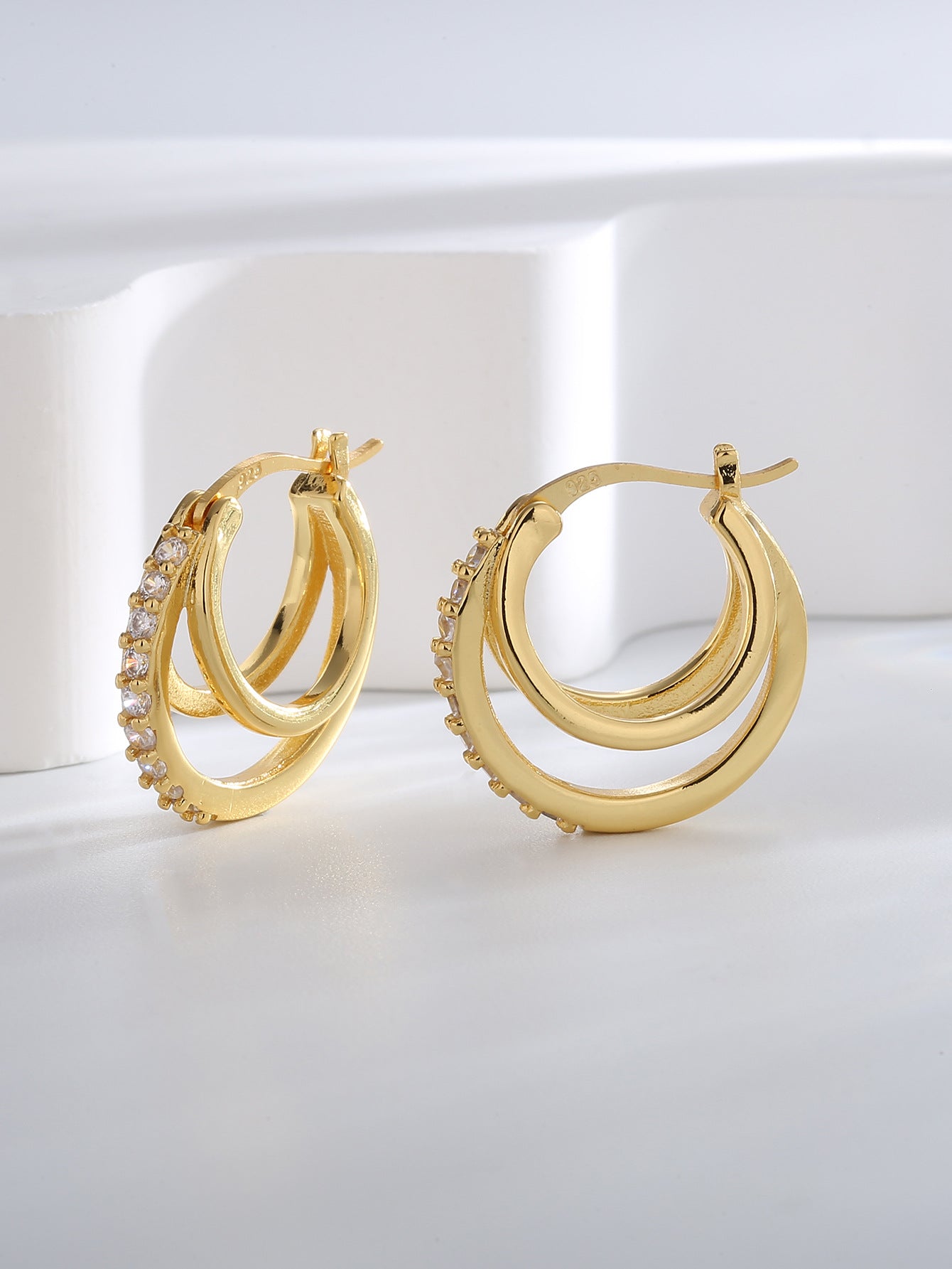 Triple Semicircle Huggie Earrings