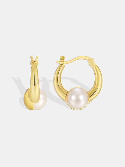 Single Pearl Hoop Earrings