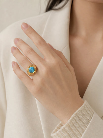 Turquoise Cat Eye Double Stone Ring