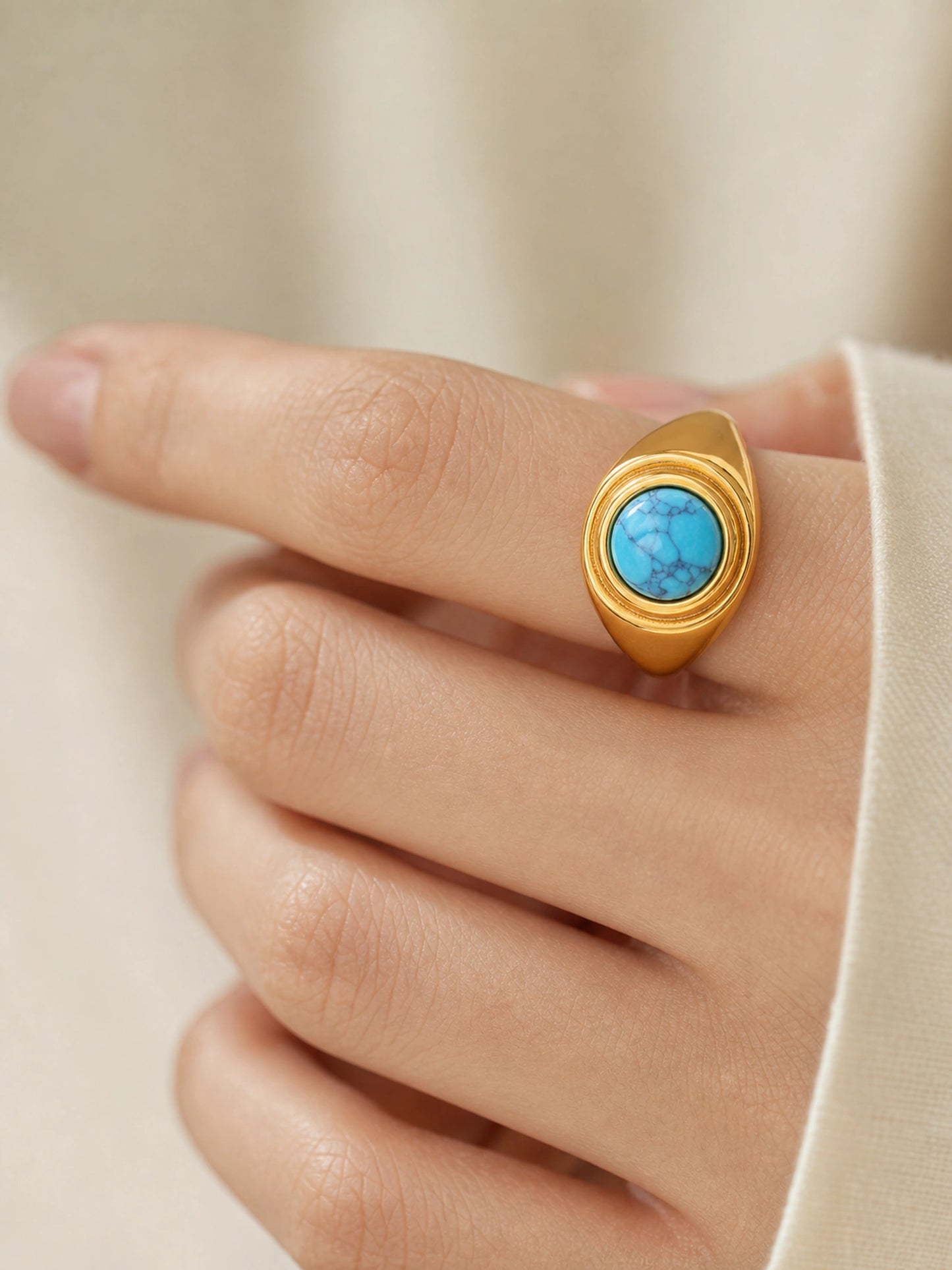 Turquoise Cat Eye Double Stone Ring
