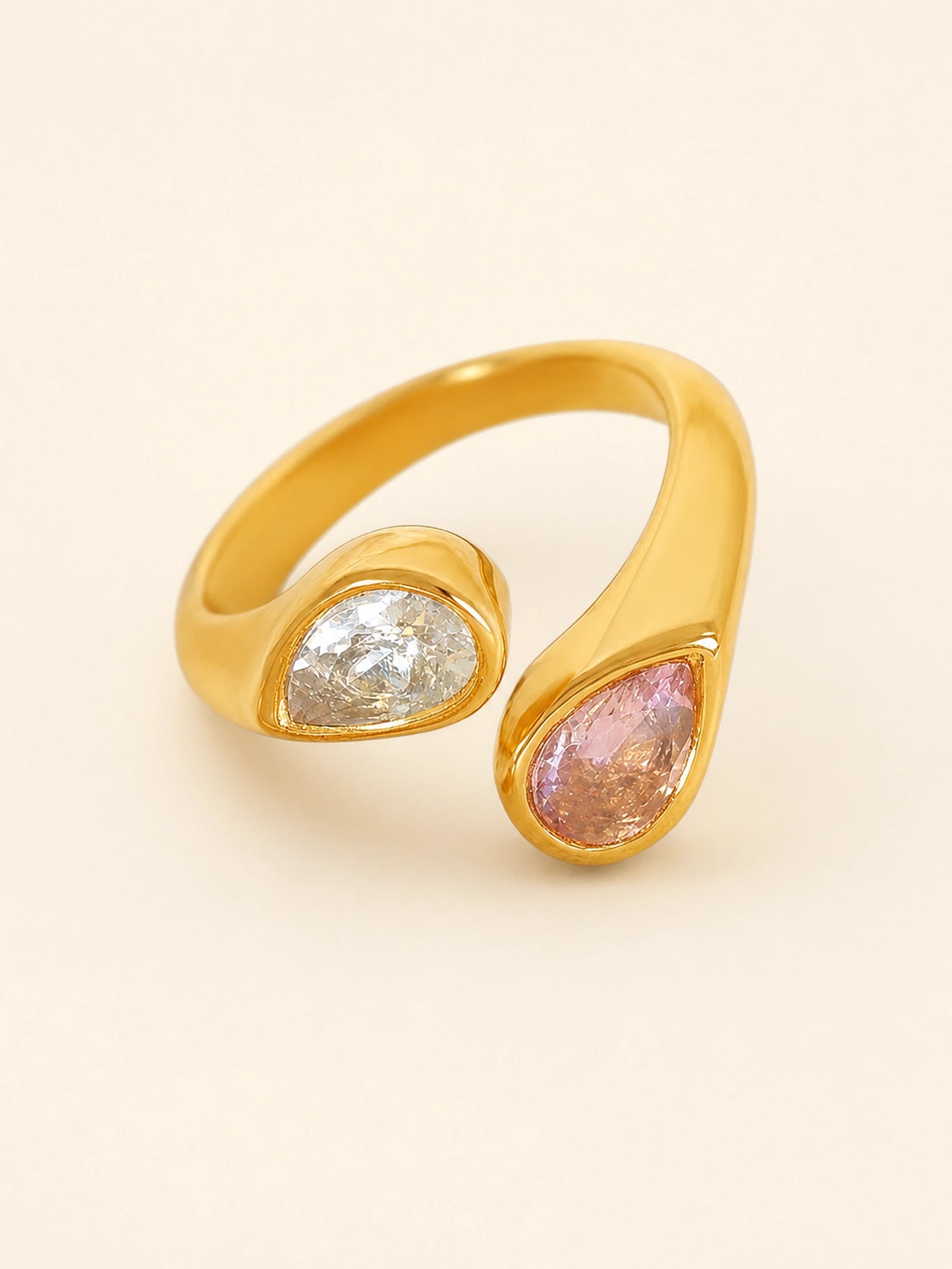 Two-Tone Drop Zircon Open Ring
