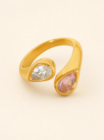 Two-Tone Drop Zircon Open Ring