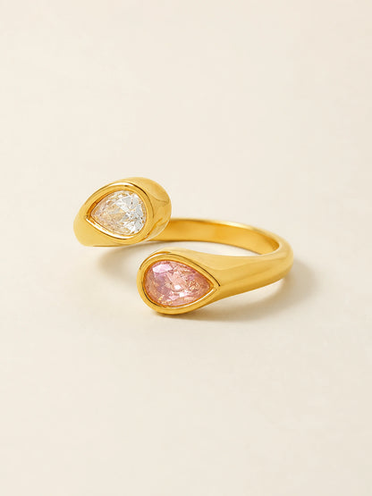 Two-Tone Drop Zircon Open Ring