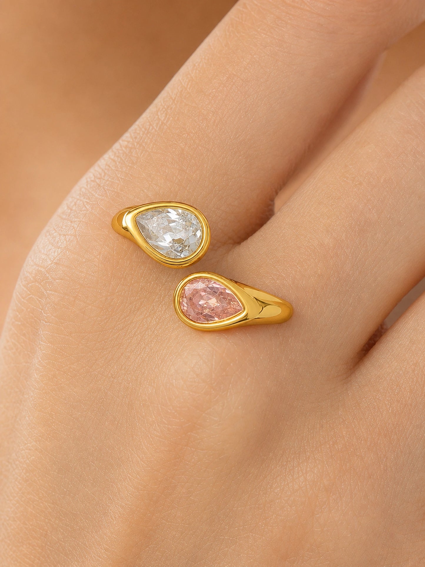 Two-Tone Drop Zircon Open Ring