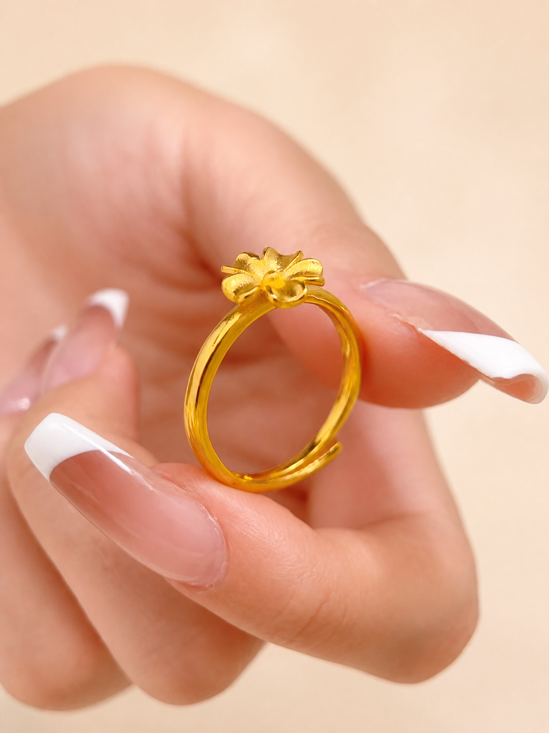 Gold Flower Bridal Open Ring