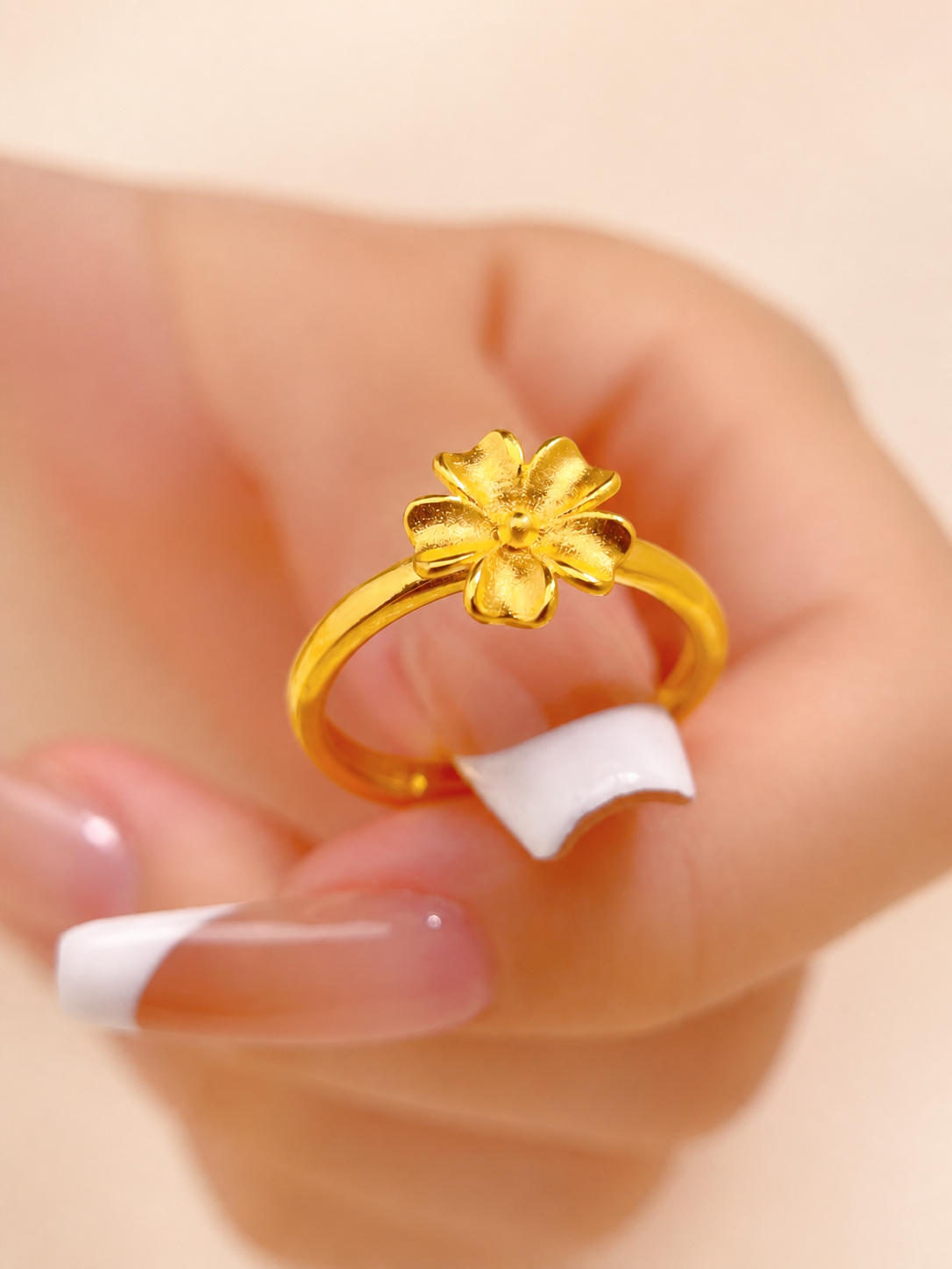 Gold Flower Bridal Open Ring