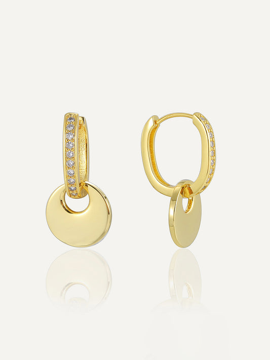 Round Disc Zircon Drop Earrings