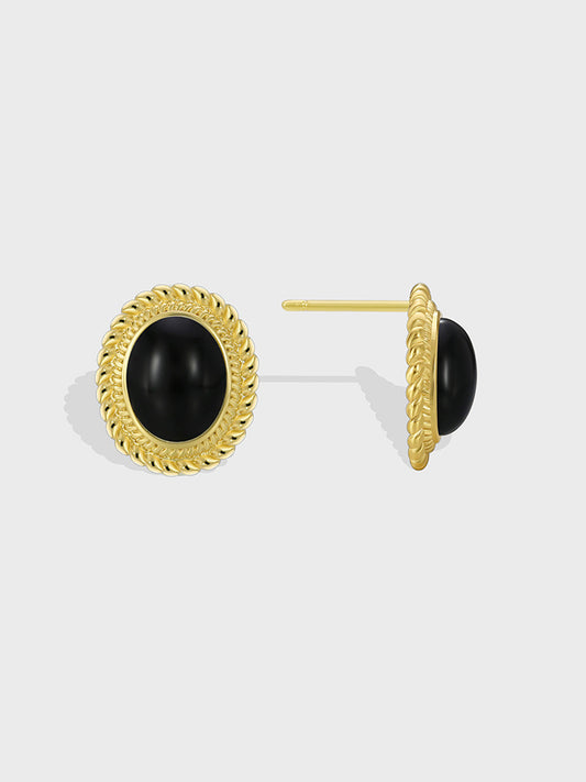 Oval Black Onyx Stud Earrings